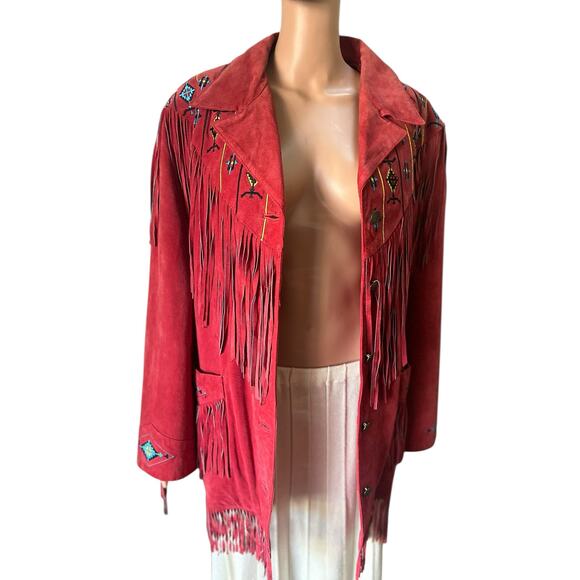 Lew Magram Suede Fringe JCK Women’s 1X Red Western Boho Embroidered Leather Coat - Picture 3 of 12